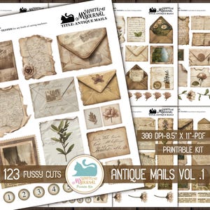 Kit de diario vintage imprimible/efímera digital, recortes elegantes, pegatinas botánicas, correo antiguo, papelería victoriana