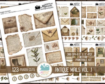 Antique Mail Ephemera Kit | Printable Junk Journal Pages | Vintage Letters & Botanical Collage