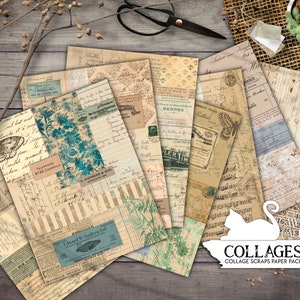 Junk Journal, Papiere, Shabby Papierpackung, Collagenpapier, Ephemera, Scrap, Postkarte, Printable, Master Board, Scrapbook, digitaler Download