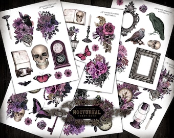 Junk Journal, Nocturnal, Grunge, Fussy Cuts, Printable, Sticker, Collage Sheets, Embellishments, Scrapbook, Digital Download