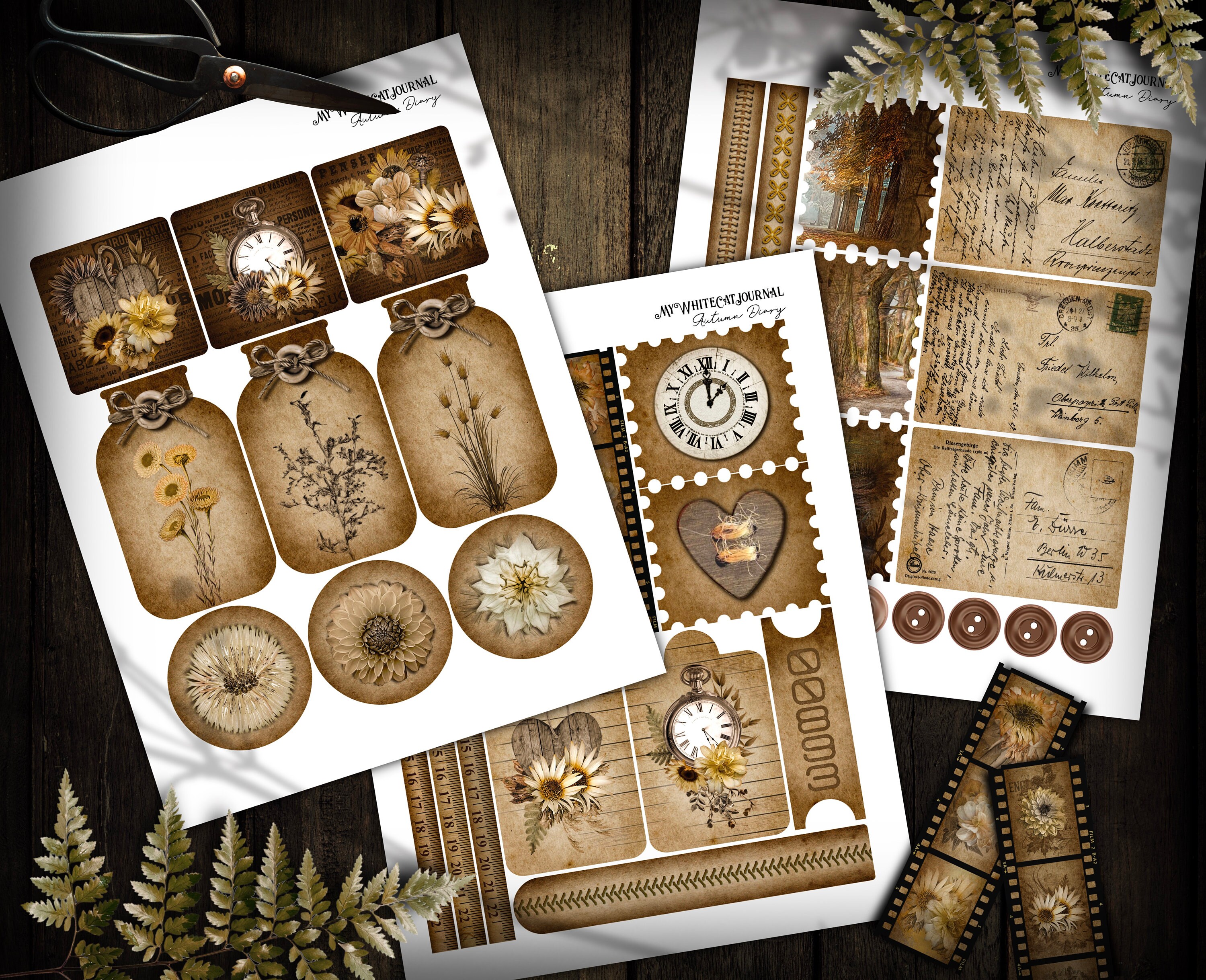 Autumn Junk Journal Ephemera Kit: Printable Collage Sheets (digital ...
