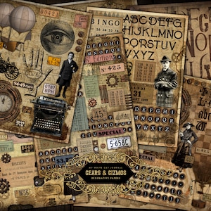 Journal indésirable, Steampunk, papier, imprimable, papier collage, décoratif, texture, papiers steampunk, paquet de papier, scrapbooking, téléchargement numérique