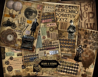 Junk Journal, Steampunk, Paper, Printable, Collage Paper, Decorative, Texture, Steampunk Papers, Paper Pack, Scrapbook, Digital Download