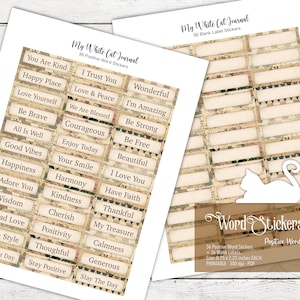 Junk Journal, Positive Words, Phrases, Ephemera, Word Stickers, Printable, Collage Sheets, Embellishments, Scrapbook, Digital Download