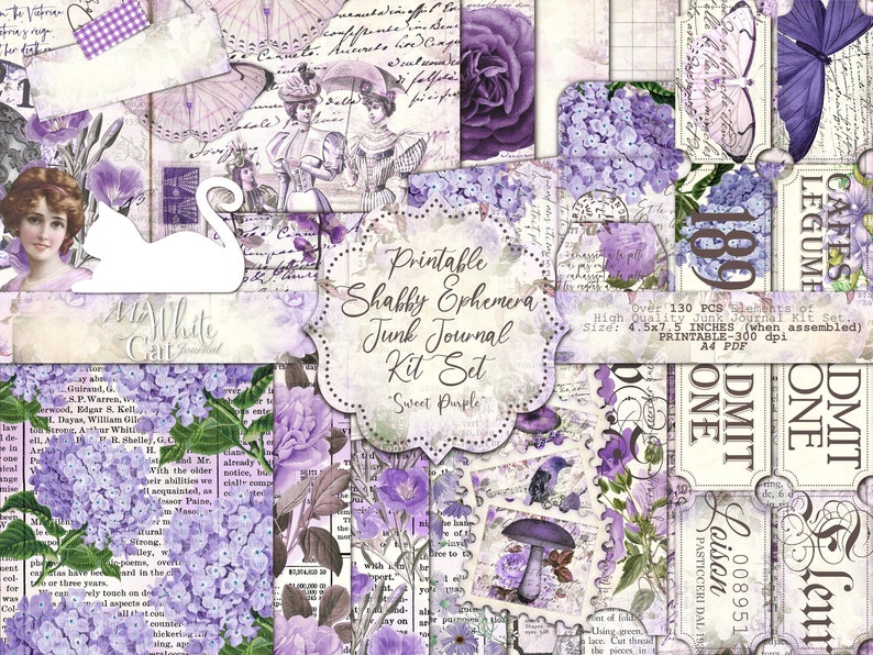 Junk Journal Kit Purple Floral Ephemera Shabby Chic - Etsy