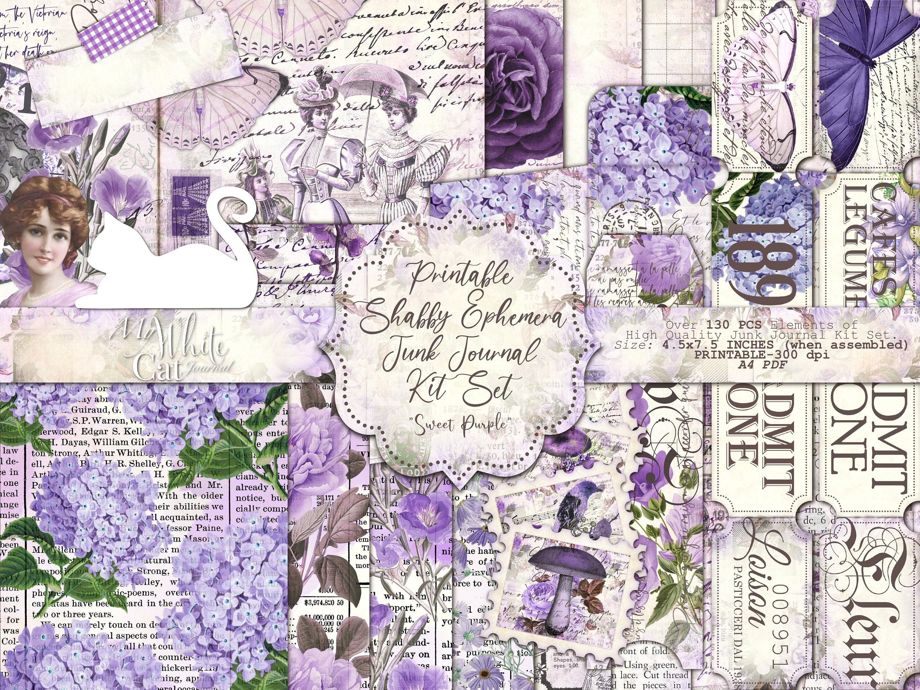 Junk Journal Kit Sweet Purple Ephemera Shabby Floral | Etsy