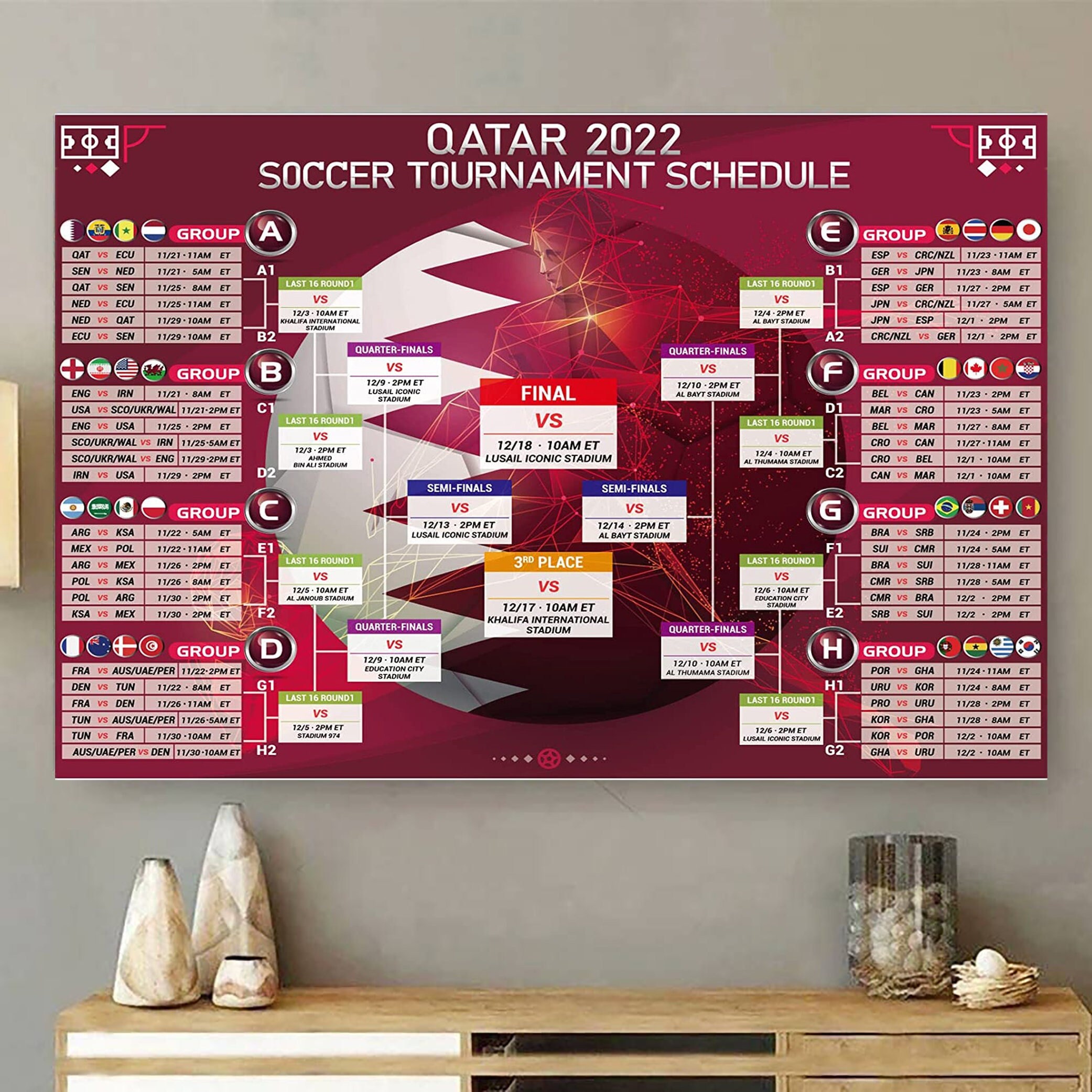 2022 World Cup Schedule Bracket Prediction Wall Chart FIFA World Cup