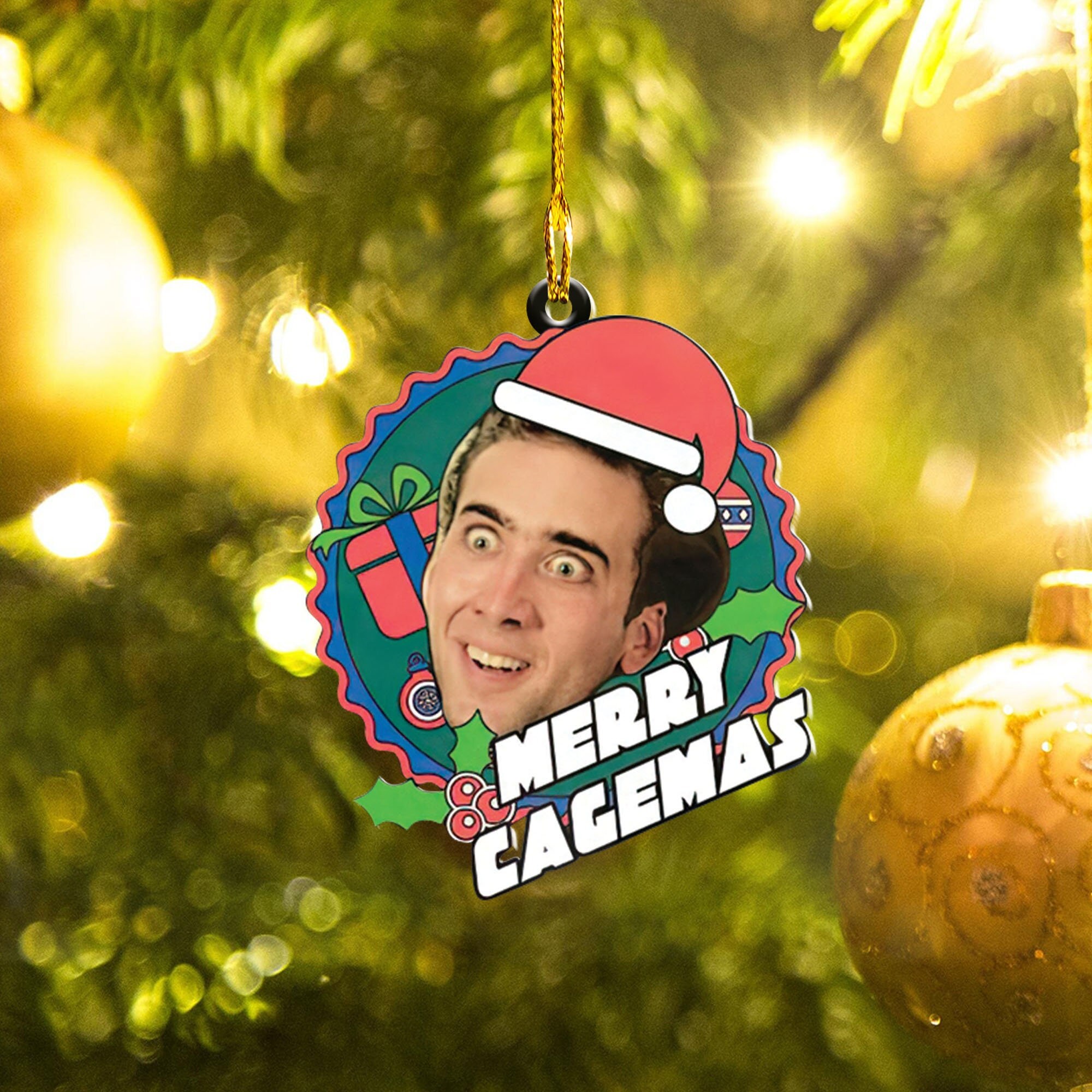Merry Cagemas Nicolas Cage Shaped Ornament, Saint Nicolas Ornament