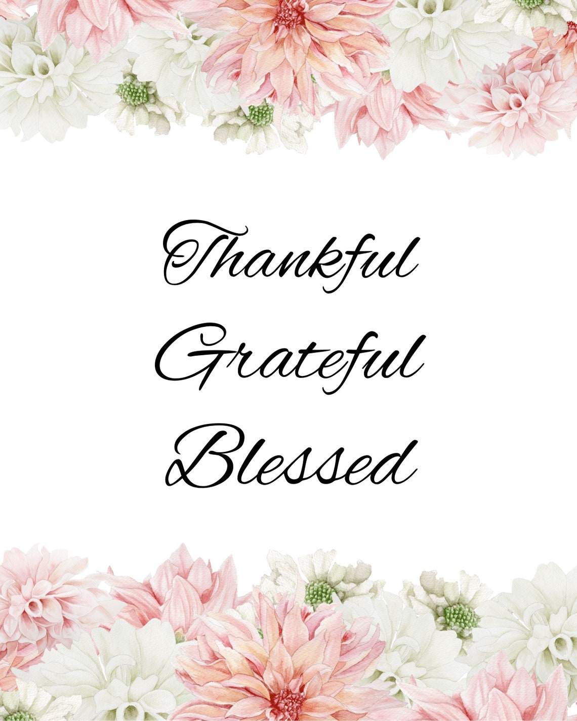 Floral Pink Thankful Grateful Blessed Wall Art - Etsy