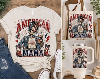 American Mama Skeleton PNG | Retro Patriotic USA Graphic (Sublimation Download)