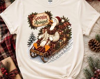 Goosin Around PNG, Funny Christmas Goose PNG, Vintage Holiday Goose Design, Christmas Shirt Sublimation, Cozy Goose Clipart, DTF