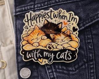 Cat Lover Enamel Pin | Happiest With My Cats, Gamer Cat Accessory
