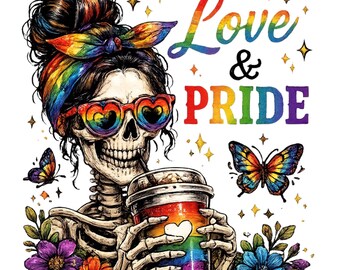 Skeleton Pride PNG | Rainbow Skull, Floral Accents (Digital Download)