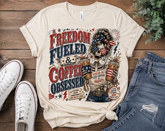 Patriotic Skeleton Mom PNG – Coffee Obsessed, 4th of July Sublimation Design (Digital Download)