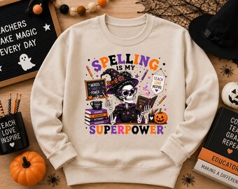 Spelling Is My Superpower PNG, Halloween Teacher PNG, Reading Teacher Shirt Design, Skeleton Teacher PNG
