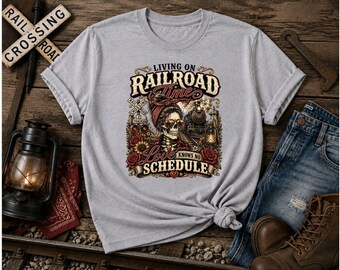 Living On Railroad Time PNG, Railroad Wife PNG, Train Wife Shirt Design, Western Skull PNG, Blue Collar Wife Sublimation