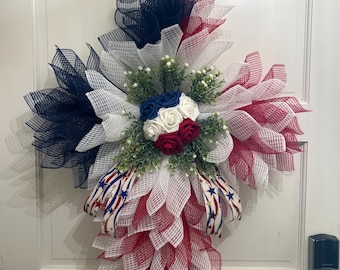 Patriotic Cross Wreath: Memorial, Independence, Veterans Day Decor