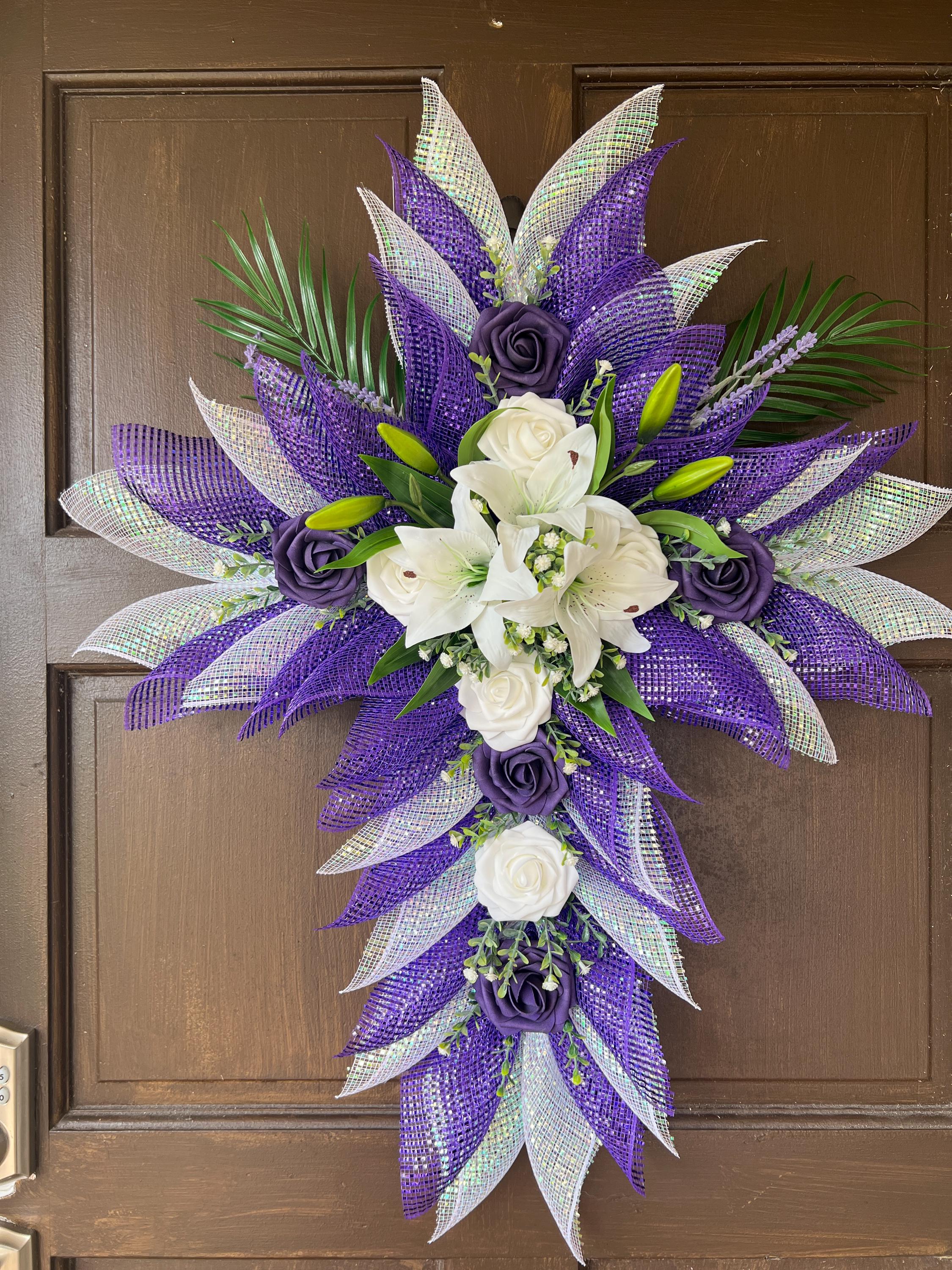 Easter cross front door wreath, cemetery,cemetery flowers. Faux Flowers. Church  decor. Easter Decor, Front door wreath.