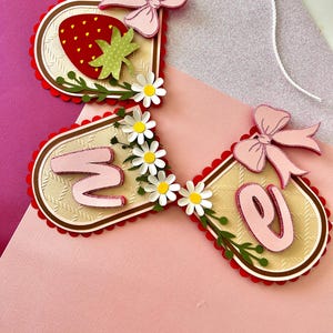 Berry first birthday banner One banner, strawberry banner Highchair banner one strawberry pink banner