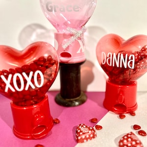 Personalized Valentine’s Day, Candy Dispenser, Heart Shaped Gumball Machine, Mini Candy Dispenser, Valentine’s Day Classroom Favors, Gifts
