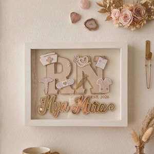 Pink nurse shadow box, nurse 3d letter, graduation present, graduation cap, pink nurse gift, pink shadow box, Registered nurse gift, nurse