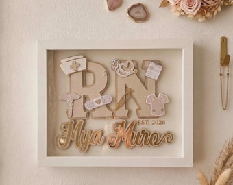 Pink nurse shadow box, nurse 3d letter, graduation present, graduation cap, pink nurse gift, pink shadow box, Registered nurse gift, nurse
