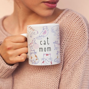 Cute Cat Mom Mug • Perfect Gift for Cat Lovers • Adorable Cartoon Cats Pastel Design • Tea or Coffee Mug • 11oz or 15oz Quality Ceramic Mug