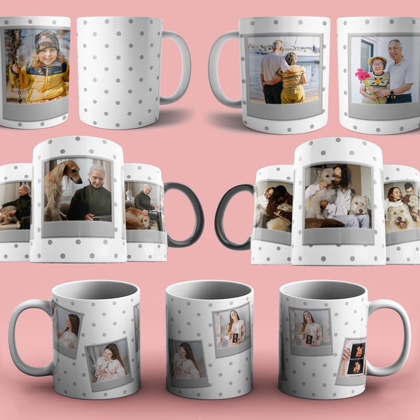 5 MUG templates for PHOTOS, DIGITAL download, sublimation mug, sublimation template, sublimation on mugs, photo collage mug, photo frame mug