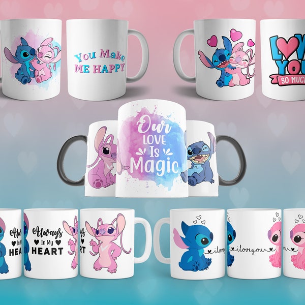 5 Stitch and Angel MUG TEMPLATE, cartoon mug template, DIGITAL download, sublimation mug, couple mug template, love mug template, stitch png