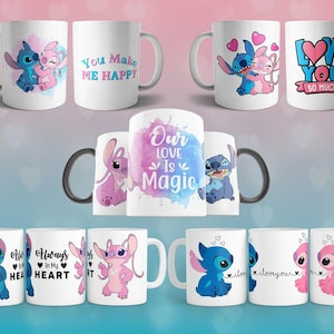 5 Stitch y Angel TAZA PLANTILLA, cartoons mug template, descarga DIGITAL, taza de sublimación, parejas taza plantilla, couple mug template