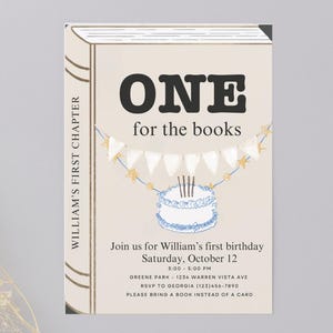 Invito di compleanno modificabile One For The Books / Invito di compleanno per il primo capitolo / Invito di compleanno personalizzato per il primo capitolo