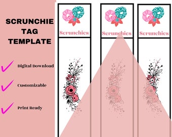 Blue Pink Flower Scrunchie Tag, digital scrunchie tag, Printable scrunchie tag