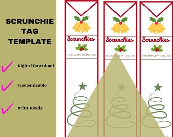 クリスマスベル シュシュ タグ、デジタルダウンロード、印刷可能