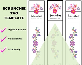Scrunchies tag editable | Flower scrunchies tag| digital download flower scrunchies tag