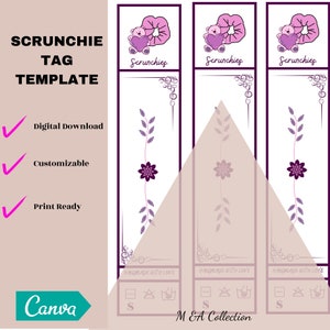 Purple Scrunchie Tag, Digital scrunchie tag, Printable scrunchie tag