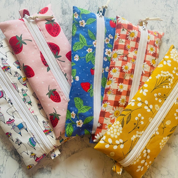 Pencil Case, floral pencil case, strawberry pencil case, flat pencil case, llama pencil case, autumn pencil case, gift, pencil pouch