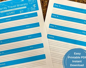 Family Travel Itinerary Planner | Road Trip Vacation Journal (Instant Download)