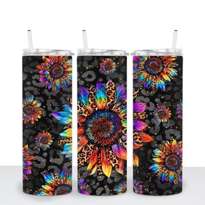 Sunflower, Tie Dye, Sublimation, Tumbler, Leopard, Colorful, Floral, Cup, Sippy, 12 Oz, 15 Oz, 20 Oz, 30 Oz