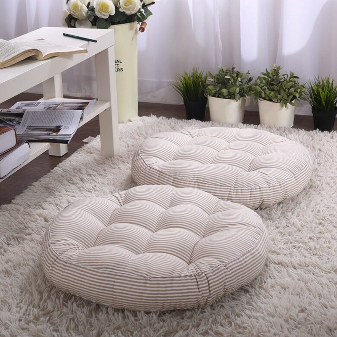 Japanese Futon Floor Pad Chair Cushion Round floor cushion Etsy