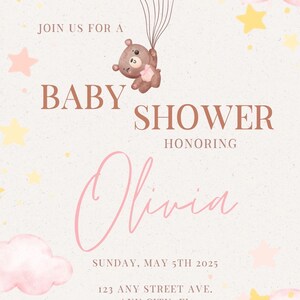 Uitnodiging babyshower dromerige ballon beer