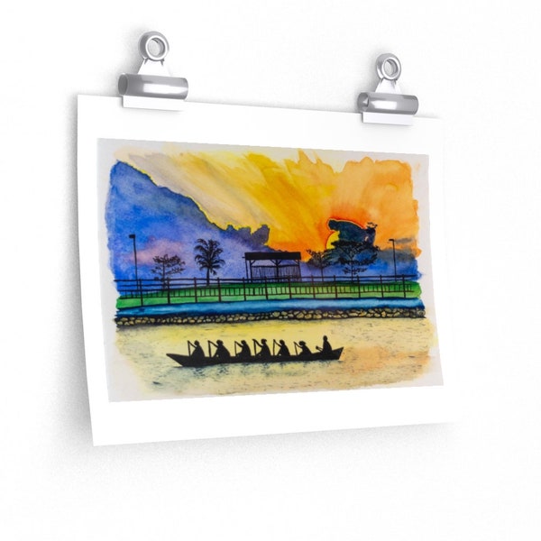 Sunday Paddle Watercolor -Premium Matte print- dragonboat -sunrise