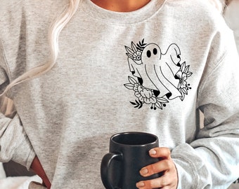 Floral Ghost Sweatshirt, Ghost Pullover, Halloween Sweatshirt, Spooky Vibes, Halloween Shirt, Ghost Sweatshirt, Fall Shirt, Fall Sweatshirt