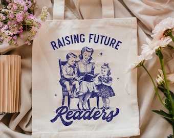 Raising Future Readers Tote Bag, Booktok Tote Bag, Bookish Tote Bag, Book Lover Tote Bag, Book Club Bag, Library Tote Bag