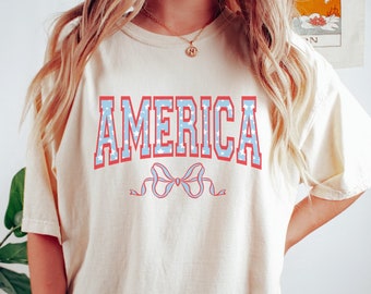 4th of July Shirt, America Shirt, America Coquette Shirt, USA Bow Shirt, Independence Day Shirt, 4th of July Bow Shirt