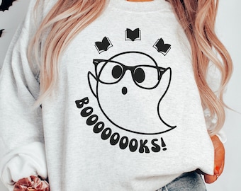 Ghost Books Sweatshirt, Boooks Shirt, Ghost Pullover, Halloween Sweatshirt, Spooky Vibes, Halloween Shirt, Ghost Sweatshirt, Fall Shirt