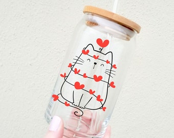 Cat Valentine Beer Can Glass, My Cat Is My Valentine Cup, Beer Can Glass, Iced Coffee Glass, Aesthetic Glass, Cat Coffee Cup, Cat Mom Cup