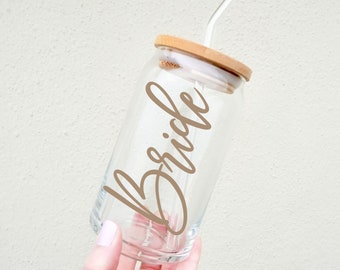 Bride Coffee Glass, Bride Coffee Cup, Bride Beer Can Glass, Iced Coffee Glass, Bridal Party Glasses, Gift for Bride to Be, Bride Glass Cup