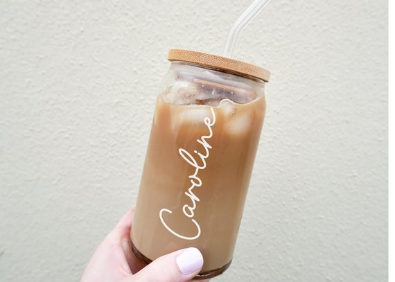Personalized Iced Coffee Glass Can, Bridesmaids Gifts