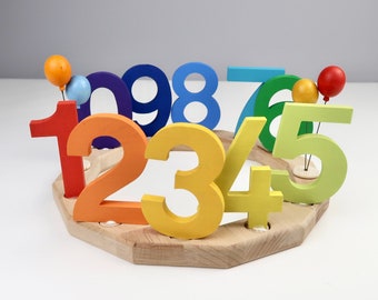 Juego de clavijas con números de colores para coronas de cumpleaños | Figuras con números del 0 al 9 para anillos de cumpleaños | Decoraciones de mesa de cumpleaños | Números de cumpleaños coloridos