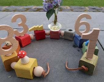 Geburtstagsstecker Zahlenstecker | einzelne Zahl aus Holz in naturfarben | Deko Zubehör für Geburtstagskette Geburtstagsring